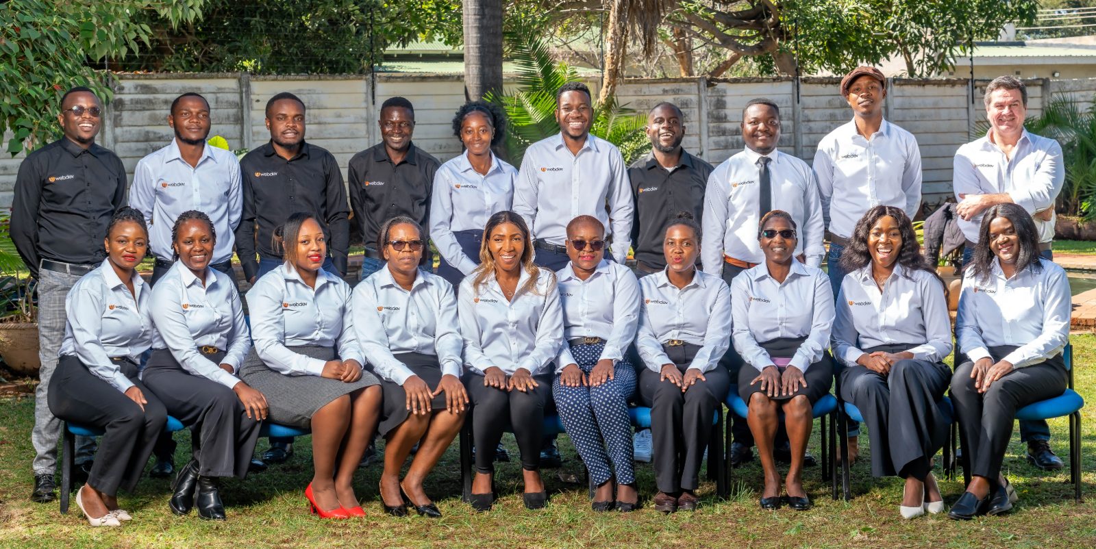 Members of the Webdev team together outside the Harare office