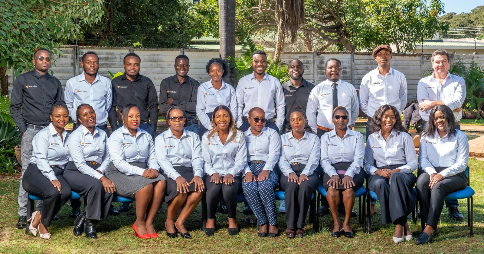 Members of the Webdev team together outside the Harare office